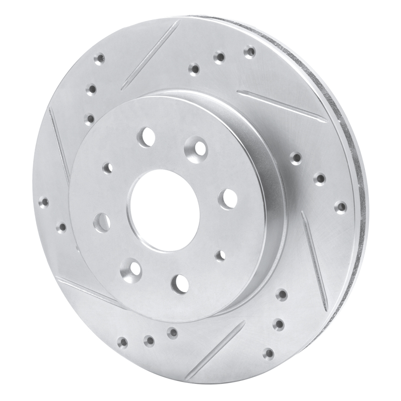 Kia Rio Brake Rotor (1) - Front Left - R1 Concepts - Drilled & Slotted - Silver - `03-`05